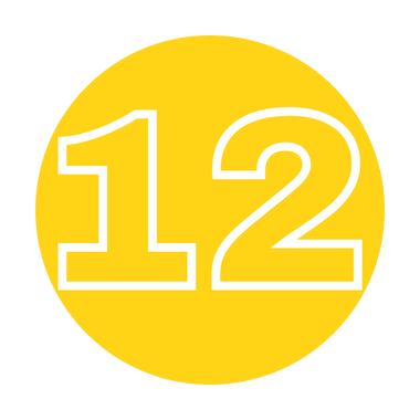 Image of 12siblings.com alternate logo unit, the number 12 in a yellow circle representing the zodiac against the sun
