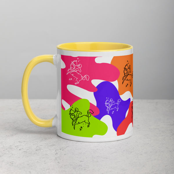 12 siblings 'Splat!' collection sagittarius zodiac-themed coffee mug kept on a counter against a plain background 