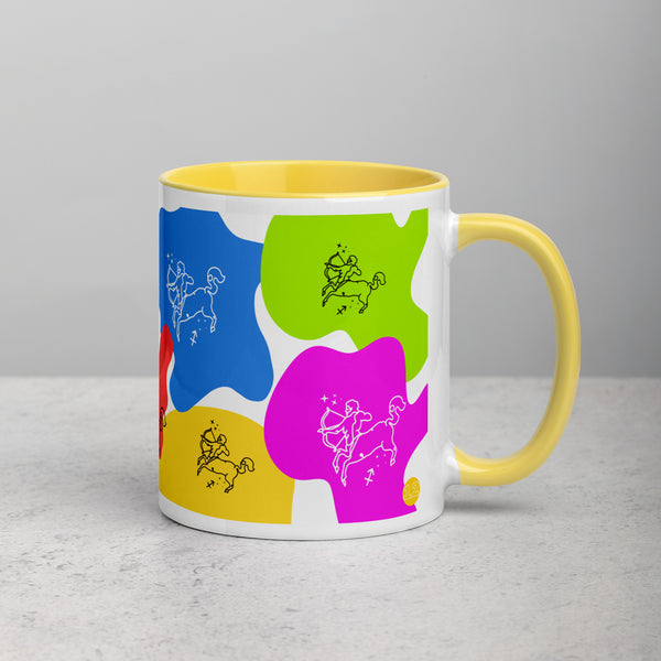 12 siblings 'Splat!' collection sagittarius zodiac-themed coffee mug kept on a counter against a plain background 